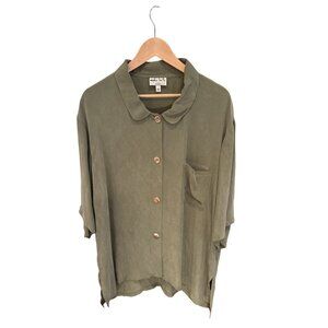 Vintage Monika Turtle Studio Womens Olive Green Rayon Shirt S